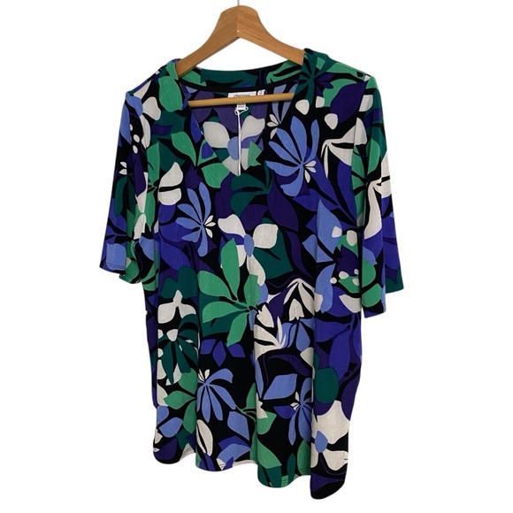 Chico’s Travelers coastline floral V-Neck stretch Top purple nightshade size L - Picture 6 of 16